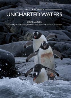 book cover with penguins on iceburgs